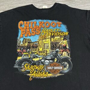 Men's Harley Davidson Motorcycles Black T-Shirt Alaska Chilkoot Pass Sz XXL